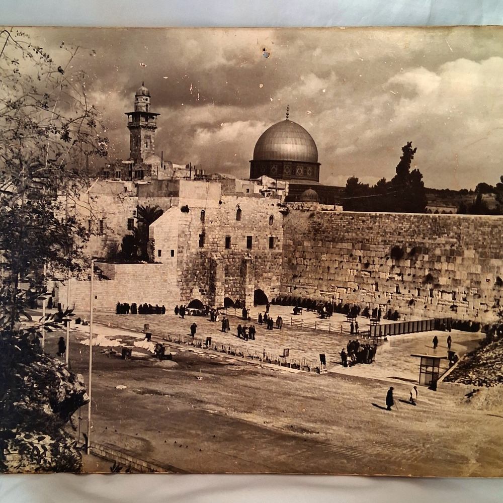 Vintage Western Wall Jerusalem Photo On Wood Judaica Holy Land Hebrew Dedication